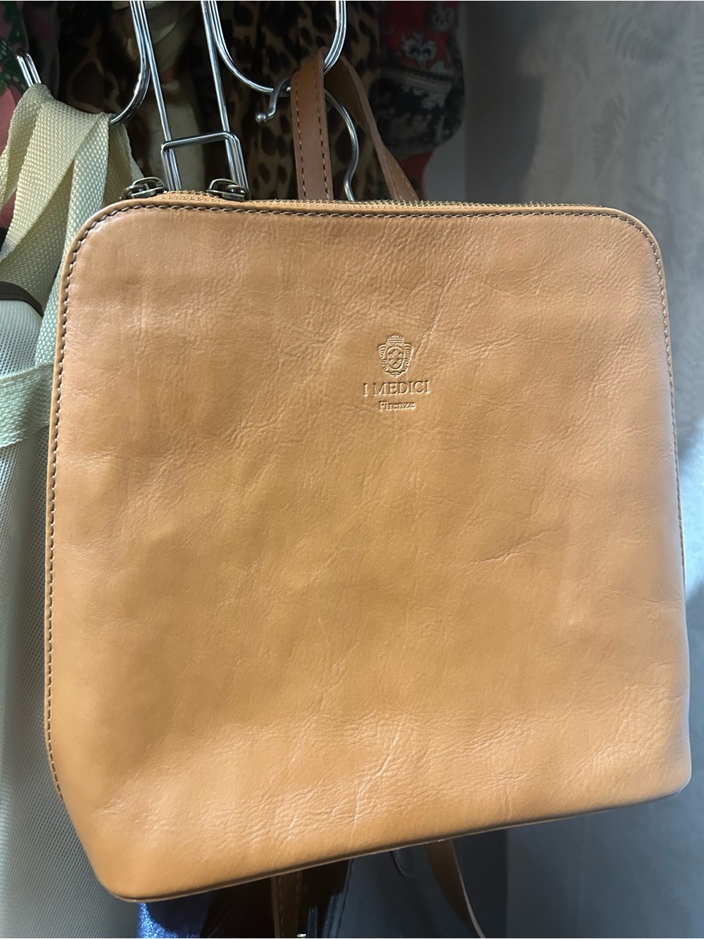 IMedici Leather Convertible Backpack Crossbody Bag Tan Made in Italy